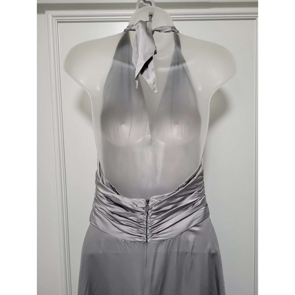 Vtg Cache Luxe Silver 100% Silk Halter Party Midi Dress Sz 10 - Picture 4 of 6